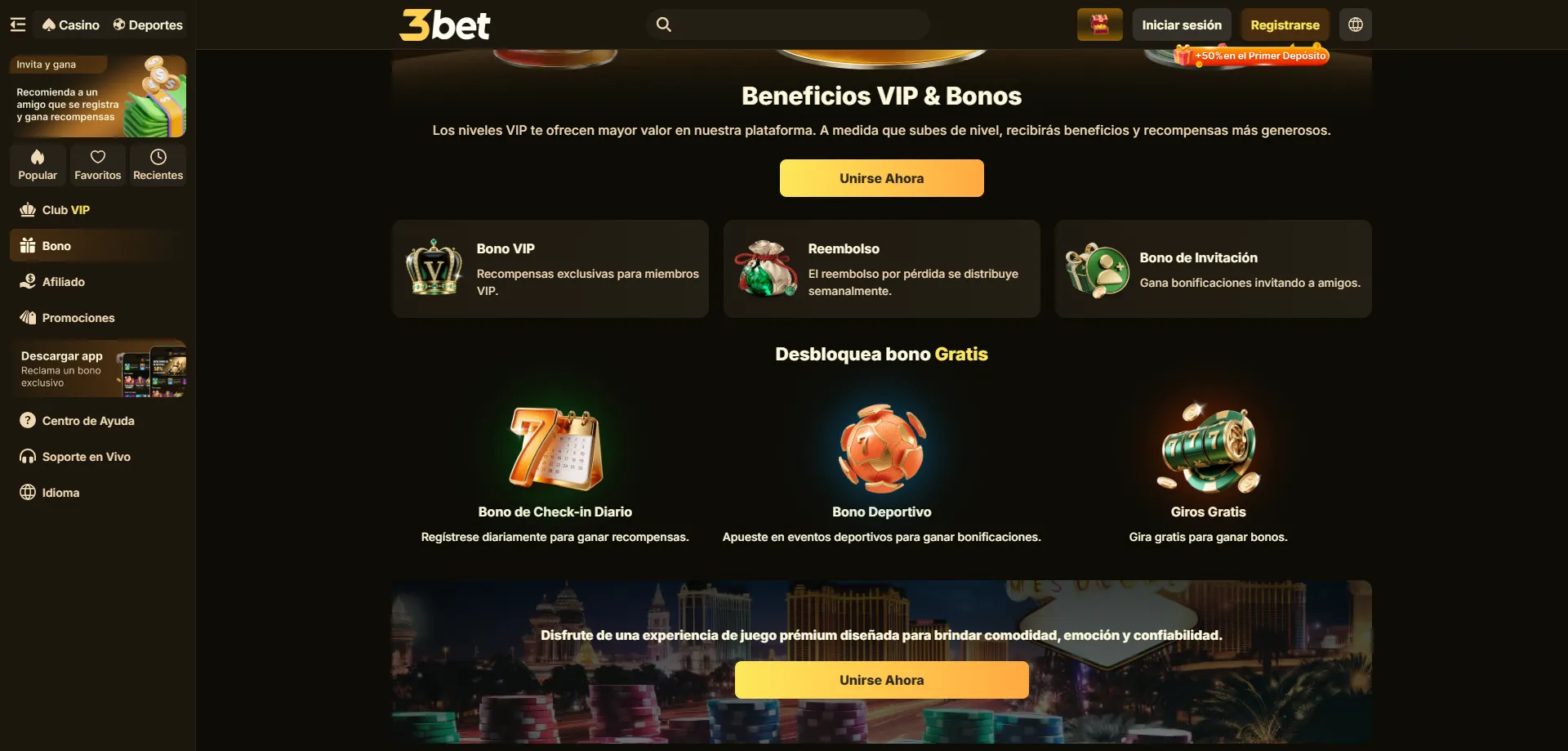 Bono de bienvenida en 3bet Casino México — regístrate y deposita